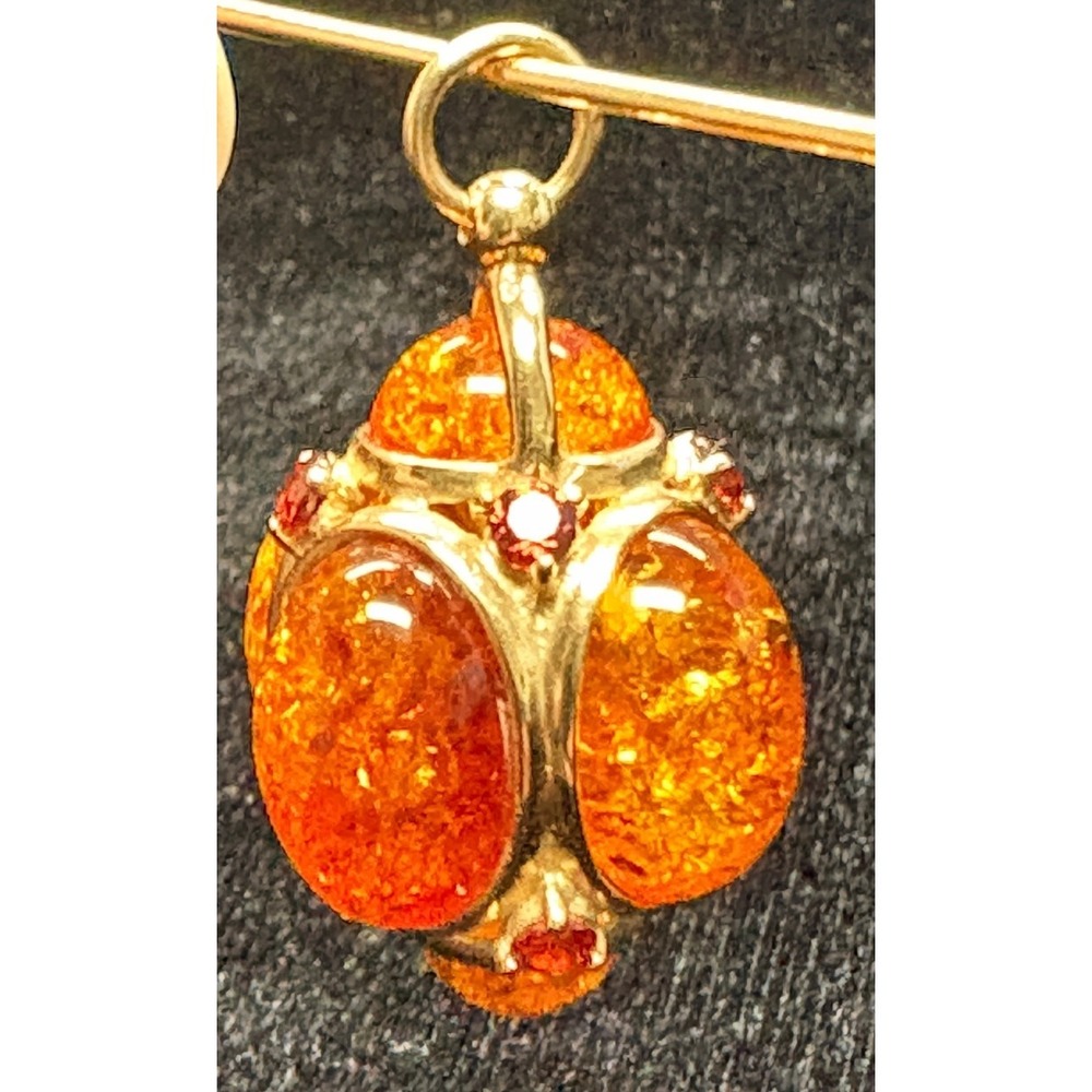 14K Yellow Gold Amber Garnet Lantern‎ Pendant 8.81 grams